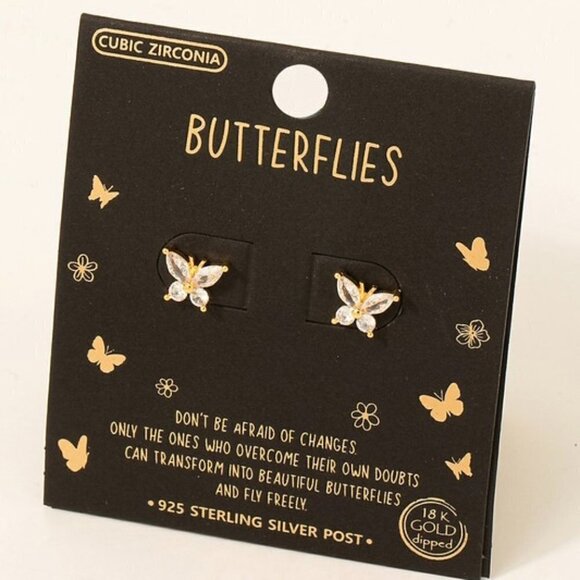 1 LEFT!! GOLD STERLING SILVER BUTTERFLY STUD EARRINGS - Picture 1 of 1